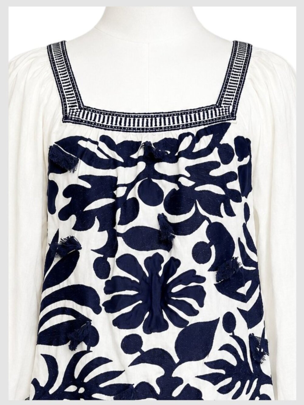 Anthropologie Maeve Liyah Blouse Navy Blue White Embroidered Square Neck S 6 - Picture 3 of 9